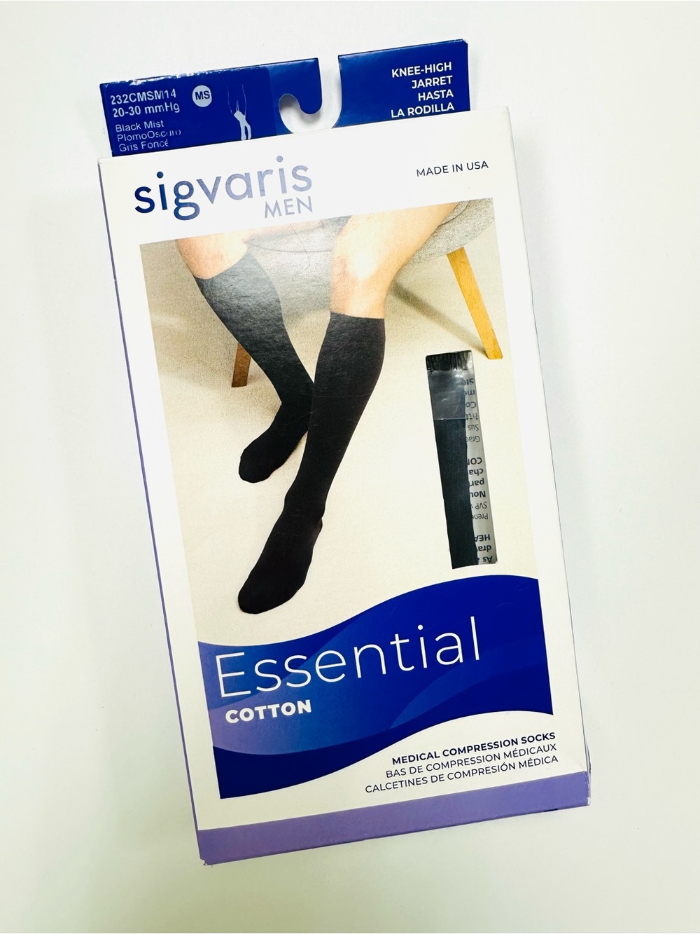 Sigvaris Compression mens Socks 20-30mmHg Knee High Cotton MS NEW in package